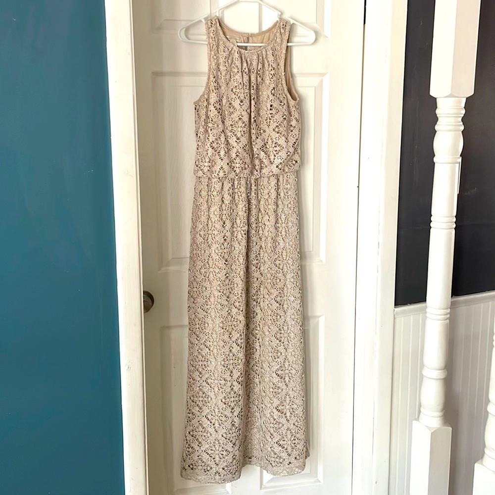 Long eyelet beige dress